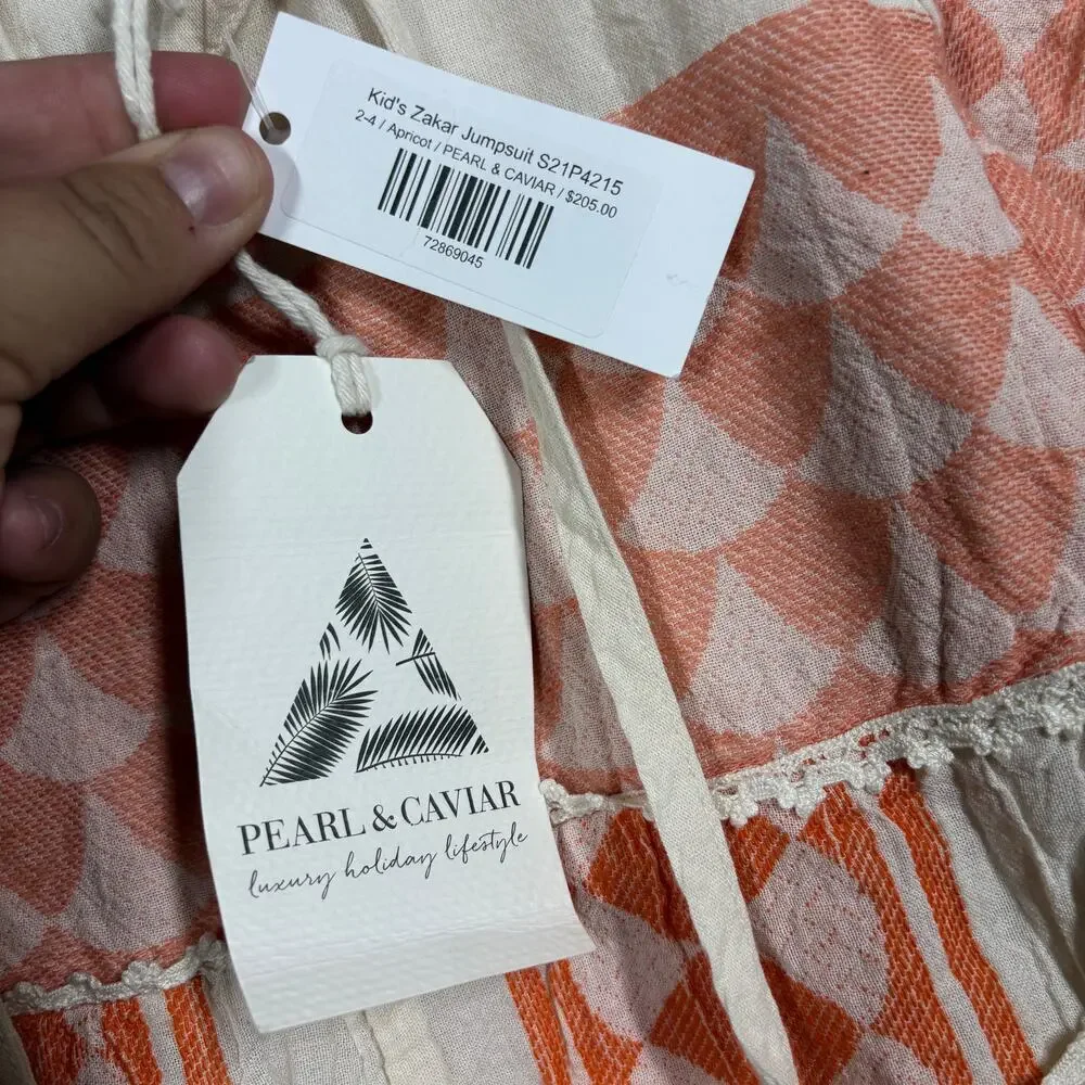 Pearl and Caviar Baby Girl Size 2/4 Apricot Zakar Romper Orange Tassel
